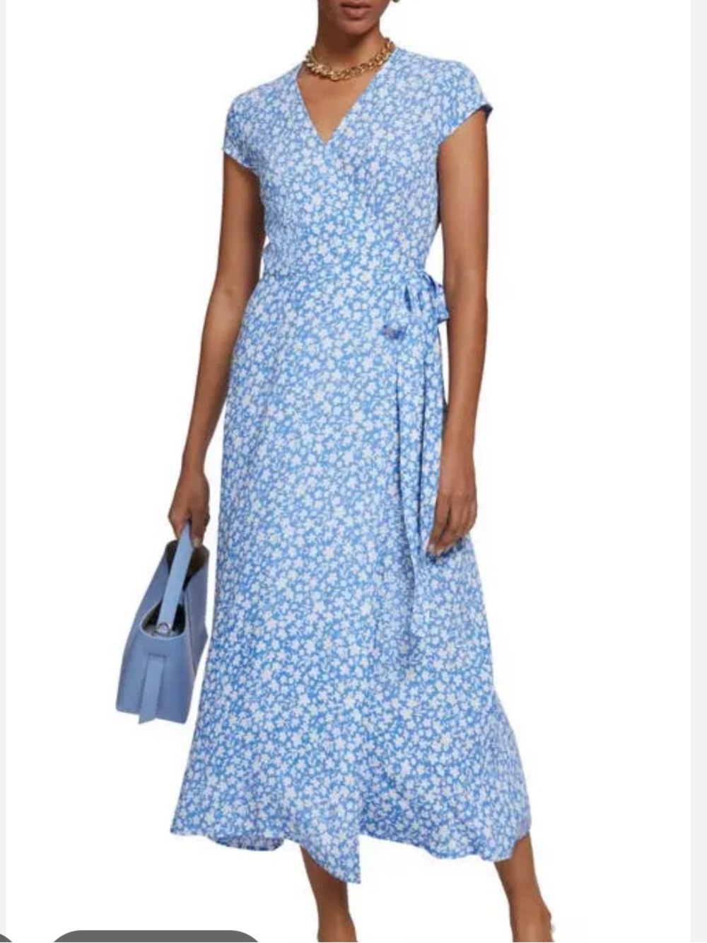 & Other Stories Light Blue Floral Midi Wrap Dress